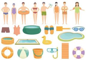 icônes de piscine pour enfants définies vecteur de dessin animé. maillots de bain d'activité