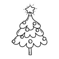 livre de coloriage de sapin de noël. livre de coloriage pour enfants. style de griffonnage. illustration vectorielle d'un sapin de noël avec une étoile et des boules. vecteur