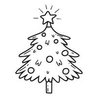 livre de coloriage de sapin de noël. livre de coloriage pour enfants. style de griffonnage. illustration vectorielle d'un sapin de noël avec une étoile et des boules. vecteur