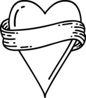 tatouage de ligne noire d'un coeur et d'une bannière vecteur