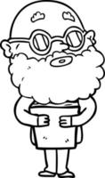 homme curieux de dessin animé avec barbe et lunettes vecteur