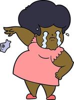 dessin animé femme qui pleure laissant tomber un mouchoir vecteur