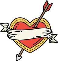 tatouage traditionnel d'un coeur de flèche et d'une bannière vecteur