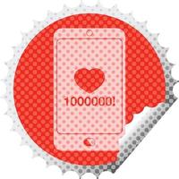 téléphone portable montrant 1000000 likes autocollant peeling circulaire vecteur