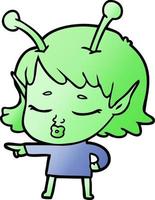 dessin animé mignon fille extraterrestre pointant vecteur