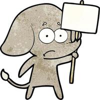dessin animé éléphant incertain avec signe de protestation vecteur