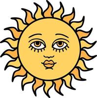 tatouage traditionnel d'un soleil avec visage vecteur