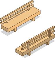 banc isométrique. mobilier urbain de jardin pour les loisirs de plein air. lieu de repos et de détente. élément de conception de parc paysager. vecteur d'art en ligne 3d.