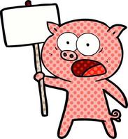 dessin animé cochon qui proteste vecteur