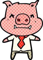 patron de cochon dessin animé en colère vecteur