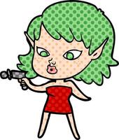 jolie fille de dessin animé avec un pistolet à rayons vecteur