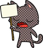 caricature de chat qui parle avec pancarte vecteur