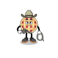 mascotte de personnage de tarte aux pommes en tant que cow-boy vecteur