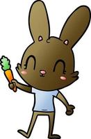 lapin de dessin animé mignon avec carotte vecteur