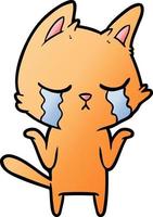 chat de dessin animé qui pleure en haussant les épaules vecteur