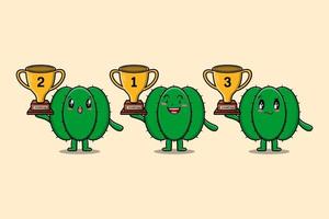 ensemble, mignon, dessin animé, cactus, tenue, trophée, à, heureux vecteur