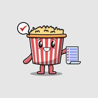 pop-corn de dessin animé mignon tenant une note de liste de contrôle vecteur