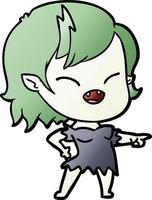 dessin animé vampire fille pointant et riant vecteur