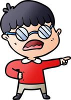 dessin animé pointant garçon portant des lunettes vecteur