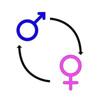 symbole du changement de sexe de l'homme à la femme et de la femme à l'homme. un signe de chirurgie de changement de sexe. illustration vectorielle isolée sur fond blanc vecteur