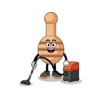 mascotte de personnage de louche à miel tenant un aspirateur vecteur