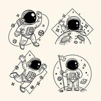 concept de tatouage dessiné à la main minimaliste astronaute vecteur
