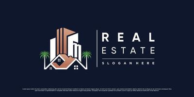 illustration de conception de logo de bâtiment immobilier avec icône de maison et concept d'élément créatif vecteur