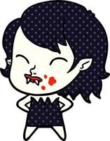 dessin animé vampire fille avec du sang sur la joue vecteur