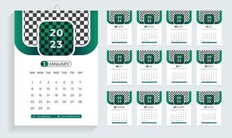 Modèle de conception de calendrier 2023, planificateur dans un style moderne et épuré, calendrier d'entreprise ou de bureau. mise en page du calendrier mural anglais pour la nouvelle année. vecteur
