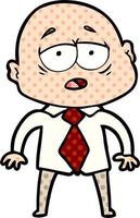 dessin animé homme chauve fatigué en chemise et cravate vecteur