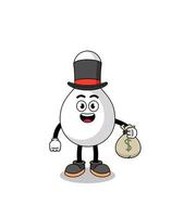 illustration de mascotte de quille de bowling homme riche tenant un sac d'argent vecteur