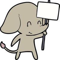 éléphant de dessin animé mignon avec signe vecteur