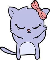 chat de dessin animé mignon avec un arc vecteur