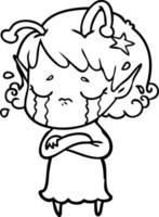 dessin animé fille extraterrestre qui pleure vecteur