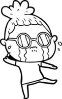 dessin animé femme qui pleure portant des lunettes vecteur