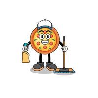 mascotte de personnage de pizza en tant que service de nettoyage vecteur