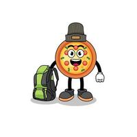 illustration de la mascotte de la pizza en tant que randonneur vecteur