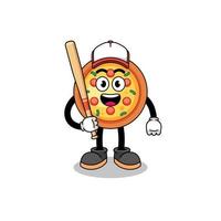 caricature de mascotte de pizza en tant que joueur de baseball vecteur