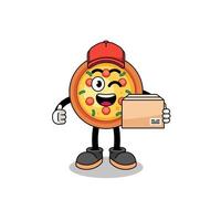 caricature de mascotte de pizza en tant que coursier vecteur