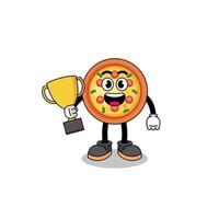 mascotte de dessin animé de pizza tenant un trophée vecteur