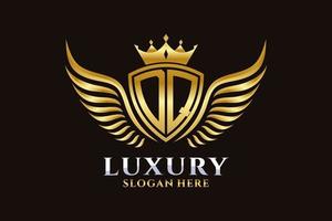 lettre d'aile royale de luxe dq crête vecteur de logo couleur or, logo de victoire, logo de crête, logo d'aile, modèle de logo vectoriel.