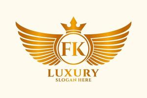 lettre d'aile royale de luxe fk crête or couleur logo vecteur, logo de victoire, logo de crête, logo d'aile, modèle de logo vectoriel. vecteur