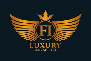 lettre d'aile royale de luxe fi crête logo couleur or vecteur, logo de victoire, logo de crête, logo d'aile, modèle de logo vectoriel. vecteur