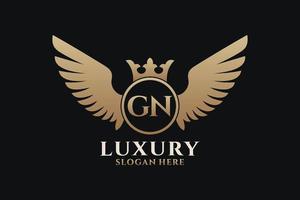 lettre d'aile royale de luxe gn crête logo couleur or vecteur, logo de victoire, logo de crête, logo d'aile, modèle de logo vectoriel. vecteur