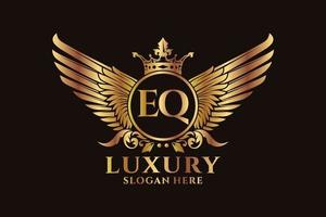 lettre d'aile royale de luxe eq crête vecteur de logo couleur or, logo de victoire, logo de crête, logo d'aile, modèle de logo vectoriel.