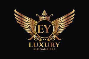 lettre d'aile royale de luxe ey crest logo couleur or vecteur, logo de victoire, logo de crête, logo d'aile, modèle de logo vectoriel. vecteur