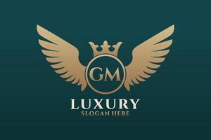 lettre d'aile royale de luxe gm crête or couleur logo vecteur, logo de victoire, logo de crête, logo d'aile, modèle de logo vectoriel. vecteur
