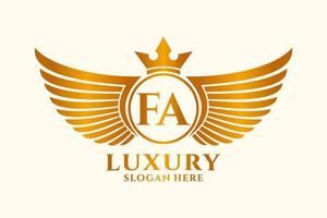 lettre de l'aile royale de luxe fa vecteur de logo couleur or, logo de la victoire, logo de la crête, logo de l'aile, modèle de logo vectoriel.