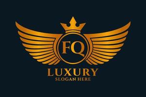 lettre d'aile royale de luxe fq crête vecteur de logo couleur or, logo de victoire, logo de crête, logo d'aile, modèle de logo vectoriel.