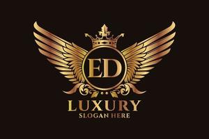 lettre d'aile royale de luxe ed crête vecteur de logo couleur or, logo de victoire, logo de crête, logo d'aile, modèle de logo vectoriel.
